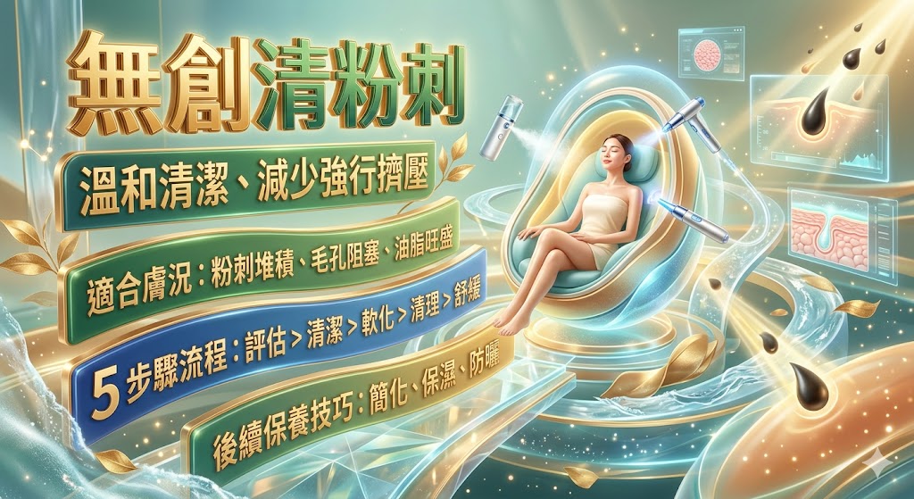 無創清粉刺是一種以溫和清潔、減少強行擠壓為核心的臉部保養方式，適合粉刺堆積、毛孔阻塞、出油旺盛、上妝卡粉或膚觸粗糙的人。透過膚況評估、臉部清潔、角質軟化、粉刺整理與保濕舒緩，無創清粉刺能協助肌膚維持清爽乾淨的狀態。本文整理無創清粉刺的流程、適合對象、注意事項與常見問題，幫助新手更安心了解保養重點。